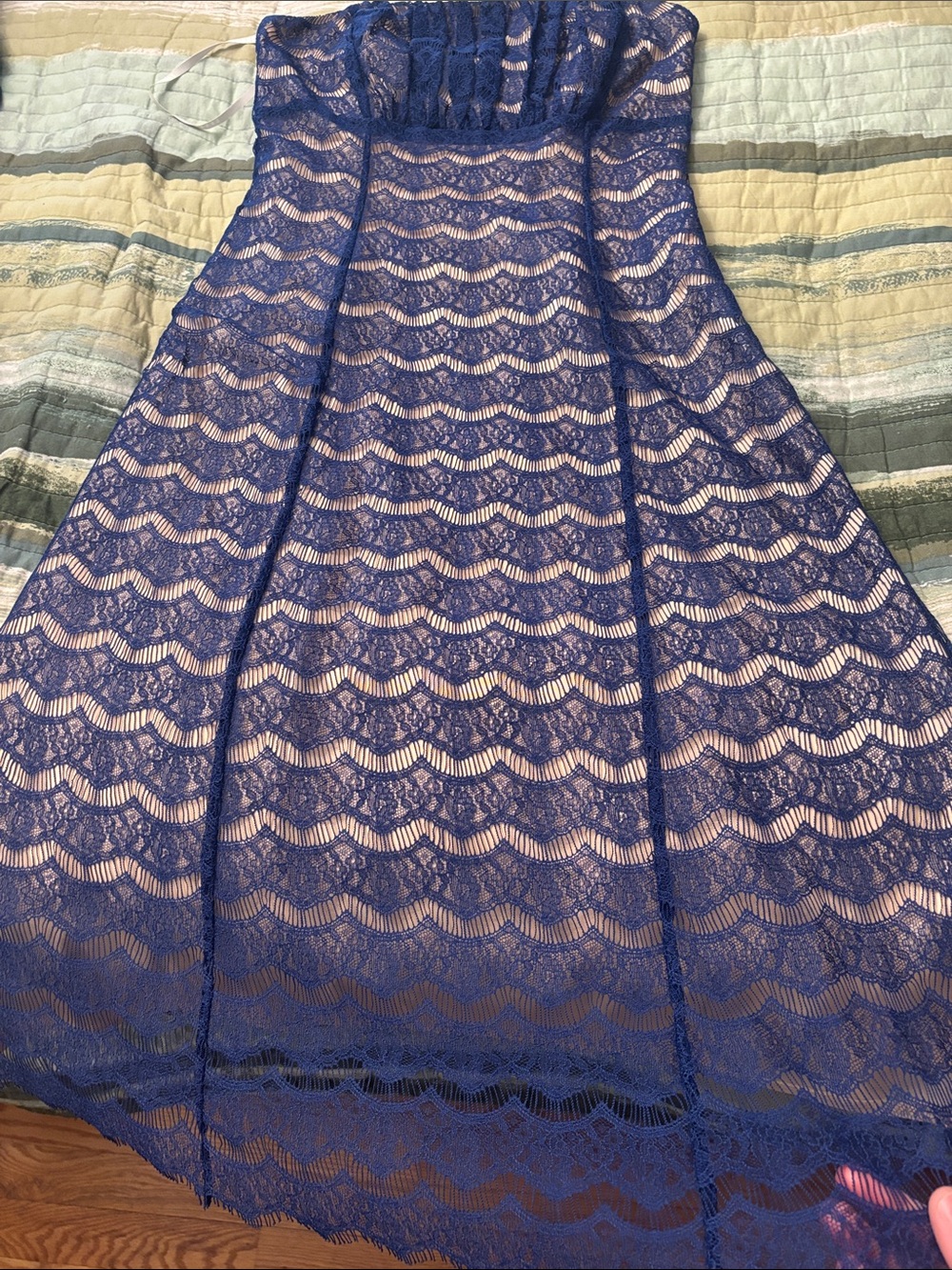 COAST Blue Lace Strapless Dress with Nude Lining